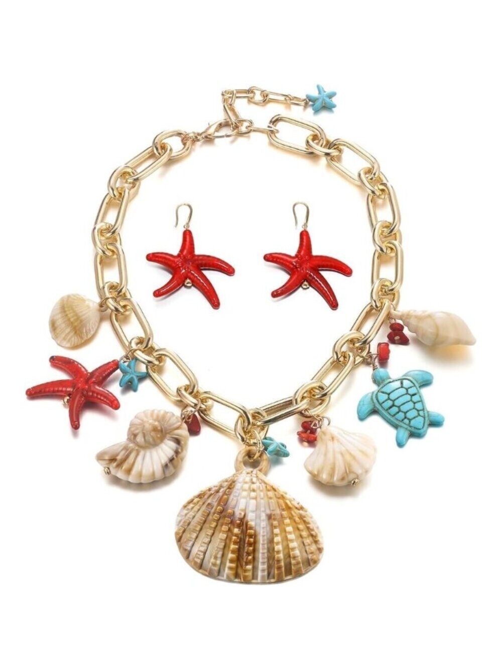 🆕 Women Red Starfish Natural Seashell Choker Collar Necklace Handmade Jewelry